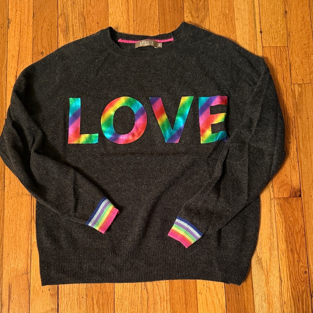 Brodie Cashmere Charcoal Sweater with Colorful LOVE foil Design
